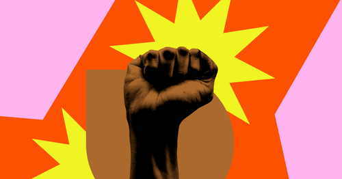 The black power salute set against bright yellow starbursts